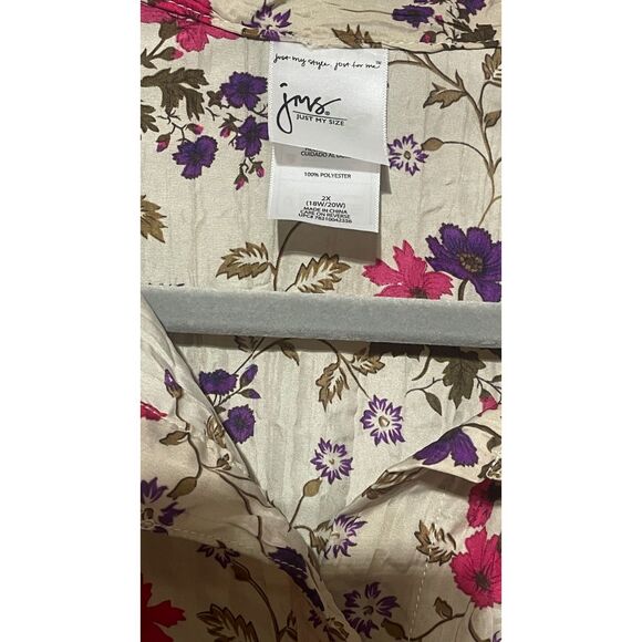 JMS Crinkle Gauze Floral Long Sleeve Button Down Shirt Blouse Large - Picture 2 of 7